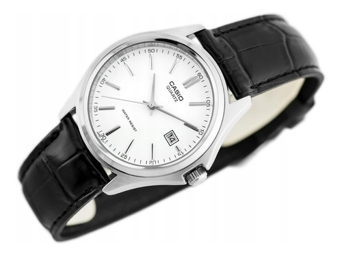 Reloj Casio Mtp 1183e Piel Negro Fechador Carátula Barras