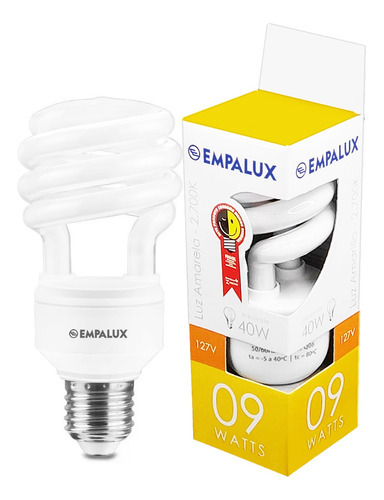 Lâmpada Mini Fluor Espiral 9w 127v E27 Branco Quente 12cm Cor da luz Branco-quente 110V