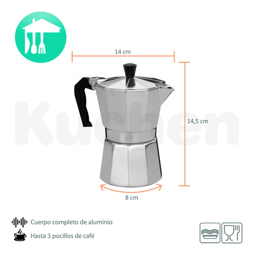 Cafetera Prensa Italiana 3 Pocillos Chica Aluminio