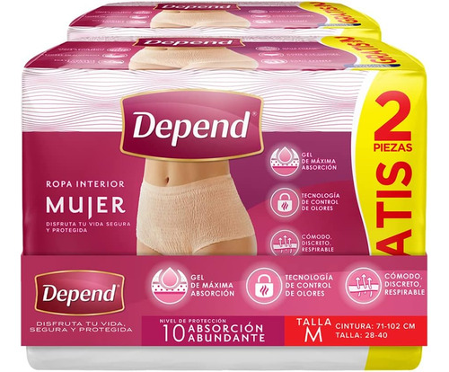 Depend Ropa Interior Mujer Para Incontinencia Mediana 20 Pzs