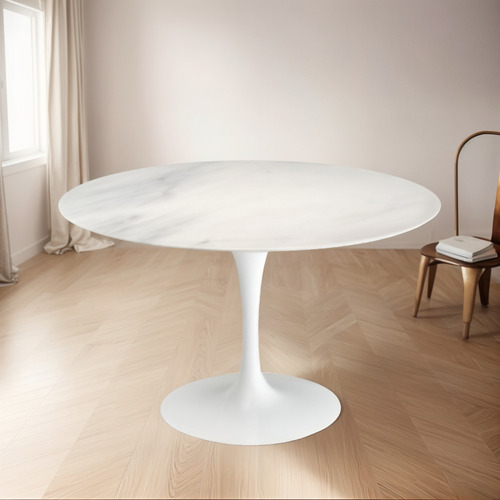 Mesa Jantar Tulipa Saarinen Redonda 120 Mármore Branco Extra