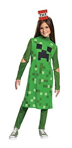 M 7-8 Disguise Minecraft Creeper Disfraz De Niña Verde 