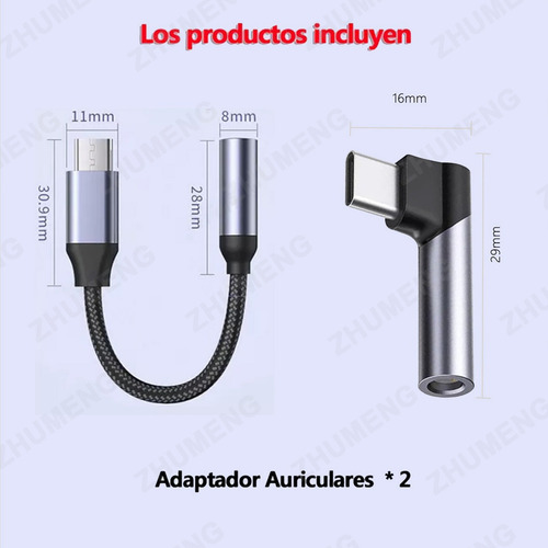 2 Kit Adaptador Tipo C A Jack 3.5mm Auriculares Tipo C 90°+forma U Audio Adaptador para Auricular para iPhone 15/16 Serie para Samsung Galaxy A56/ A36/ M15/ M55/ S25/ S24