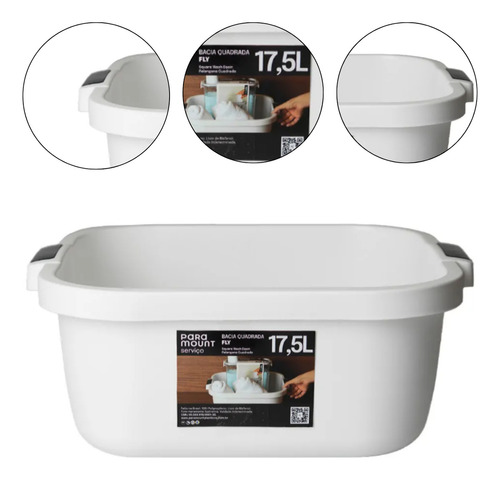 Bacia Grande Quadrada Multiuso Lavanderia Branco 17,5 Litros