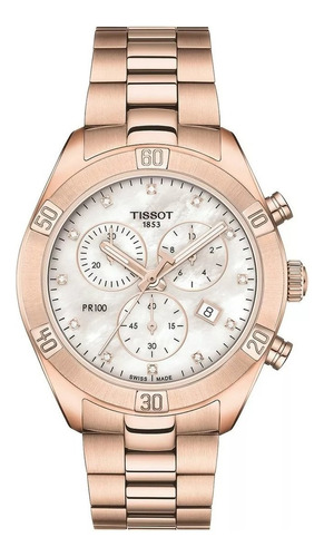 Reloj Mujer Tissot Pr 100 Sport T101.917.33.116.00 Color de la correa Oro rosa Color del bisel Oro rosa Color del fondo Blanco