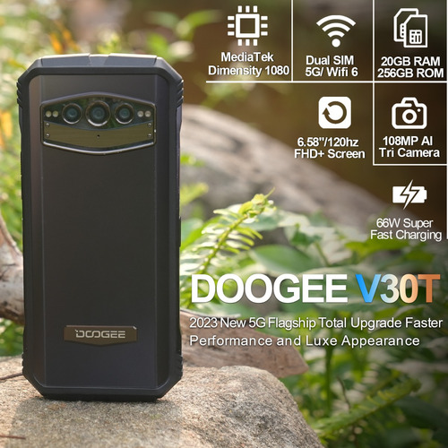 Doogee V30t 5g Dual Sim Rugged Phone 10800mah Android12 256gb Rom+12gb Ram 6.58inch 108mp Ip68 Waterproof/ip69k Wi-fi 6/gps/nfc