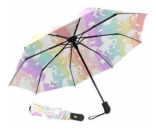 Sombrilla O Paraguas - Zoeo Unicorn Travel Umbrella Rainbow 