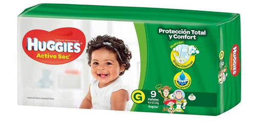 Imagen 1 de 1 de Pañales Huggies Active Sec G 9 u