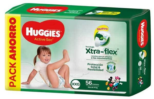 Imagen 2 de 2 de Pañales Huggies Active Sec XXG 56 u