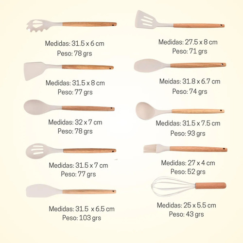 Set Kit Utensilios De Cocina Silicona Y Cuchillos 19 Piezas Gris