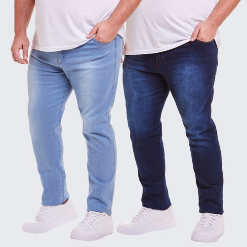 Kit 2 Calça Jeans Plus Size Masculina Lycra 50 Ao 56