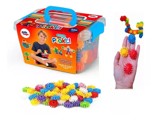 Brinquedo De Montar Encaixe Blocos Plakt 100 Peças Com Maleta