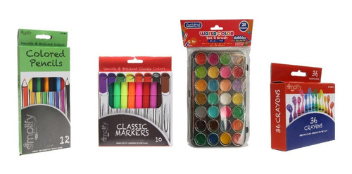 Combo Artistico Colores Marcadores Acuarela Creyones Cera
