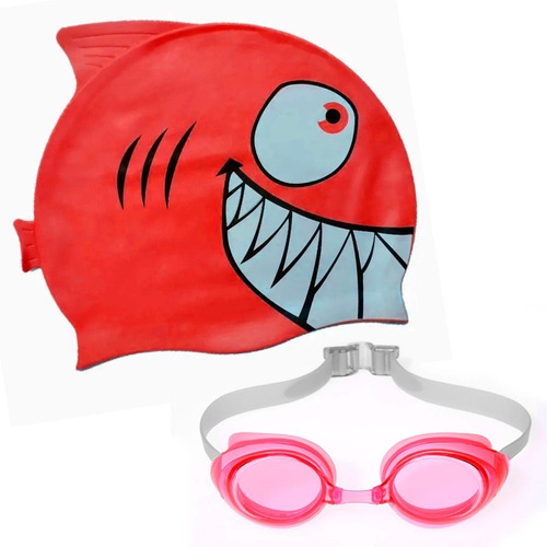 Set Gorro Natación Pez Silicona Niños + Gafas Ajustables