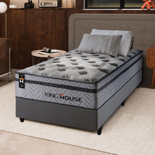 Cama Box C/ Bali Relax Cinza Solteiro 96x203x71