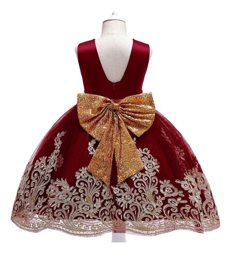 Vestido De Festa Elegante Para Princesa Em Ouro Cor De Vinho