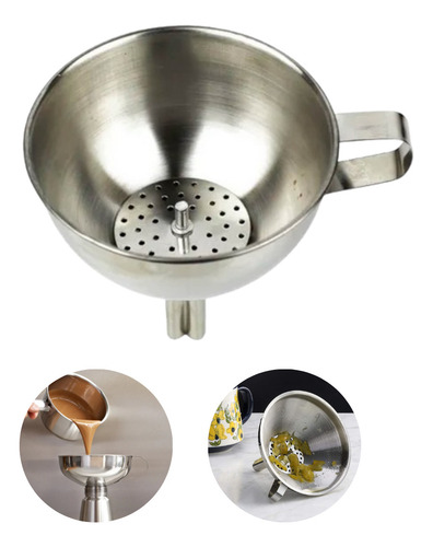 Funil Aço Inox Com Peneira Coador 11cm Profissional Forte