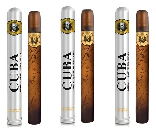 Kit 03 Perfumes Cuba Paris Cuba Gold Edt 35 ml Para Homem