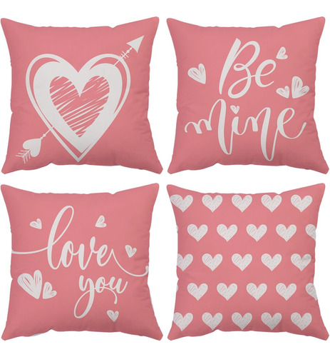 Juego De 4 Fundas De Almohada De 56 X 56 Cm, Diseño Corazón