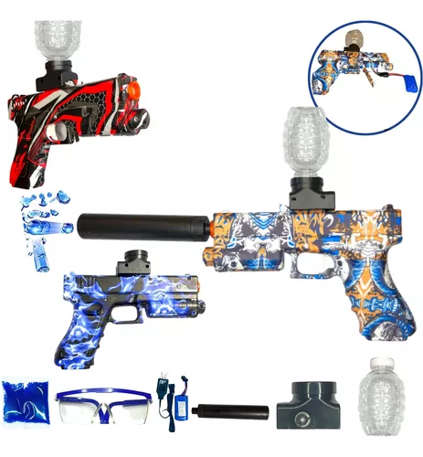 Kit com Duas Armas de Brinquedo Lançador de Bolinhas de Gel Blaster  Metralhadora com 20000 Munições (Azul e Vermelha) (Vermelho e Vermelho)