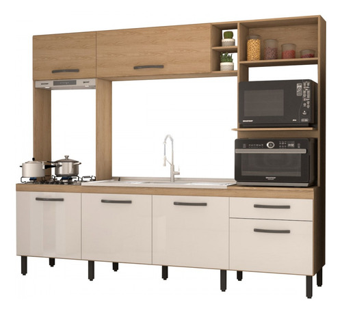 Cozinha Compacta Mavie 6 Portas 1 Gaveta Pistão Freijó/off Cor Bege