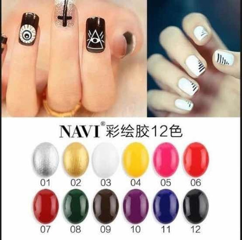 Gel Paint Navi  Blanco/ Negro 10ml Uv/led Nail Art Unidad