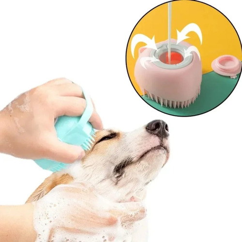 Cepillo de lavado de pelo para mascotas, dispensador de champú para perros y gatos, color verde