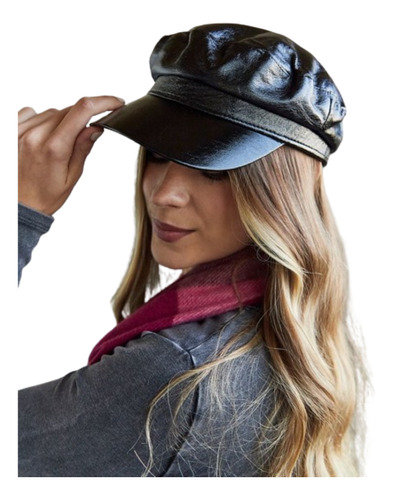 Boina Negra Gorra Cap Capitán Eco Cuero Peaked Mujer Hombre 