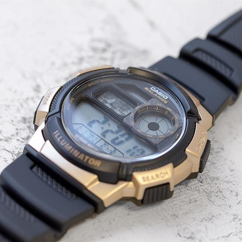 Reloj Hombre Casio Sport Ae1000 Dorado Sumergible 5 Alarmas