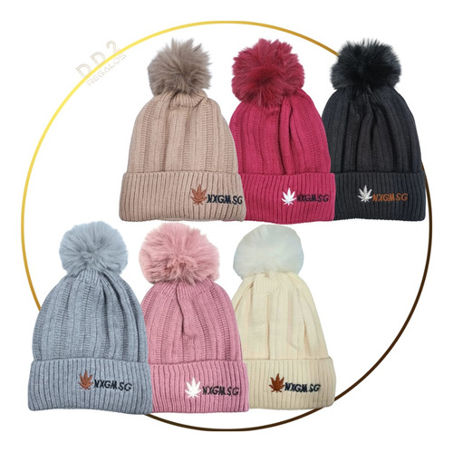 Gorro De Lana Tejido Mujer C/ Pompon Abrigo Peluche Invierno