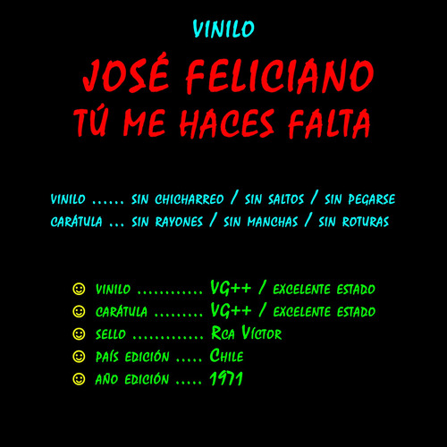 ¬¬ Vinilo José Feliciano / Tú Me Haces Falta Zp Esp (Usado)