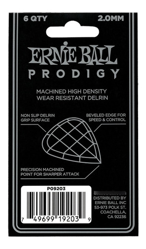Puas De Guitarra Ernie Ball Pack X 6 Prodigy 2 Mm Mini 3s Color Blanco
