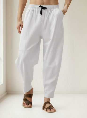 Pantalón Corto Para Hombre, Color Liso Y Cordón De Lino, Est