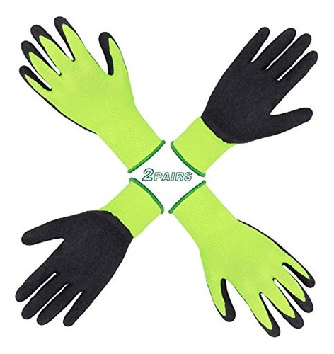 Juego De 2 Pares De Guantes De Jardinería Para Niños Talla 4 Color Verde Diseño de la tela Liso