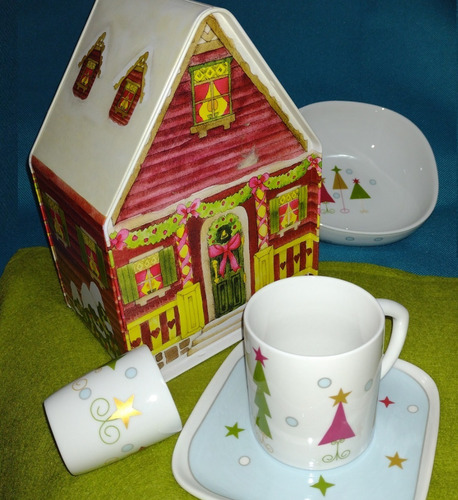 Navidad Vajilla Regalo, Porcelana Importada 4 Pz En Casa