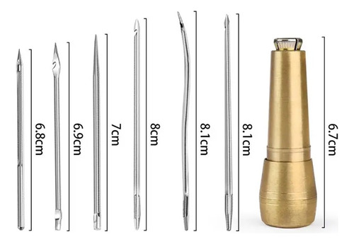 Agujas Coser Cuero X6 Mango Punzon Cobre Talabarteria + Hilo Color Dorado