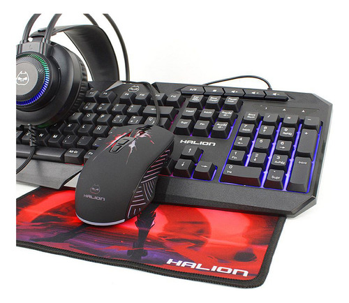 Kit Gamer Halion Ha-875c Mack 4 En 1 Teclado Con Luces
