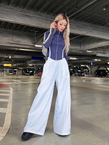 Campera Primavera Moderna Azul Con Rayas Blancas Mujer Xl