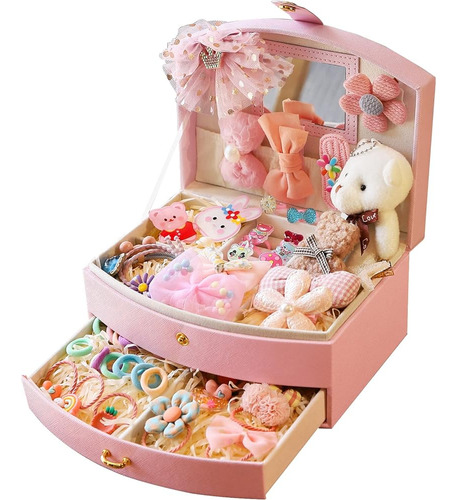 Bbnote Little Girl Kids Jewelry Box Con Espejo Y 48 Piezas G