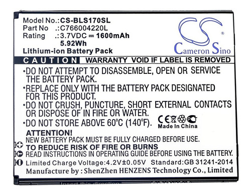 Batería P/ Blu S170 Cs-bls170sl 1600mah 3.7v Li-ion