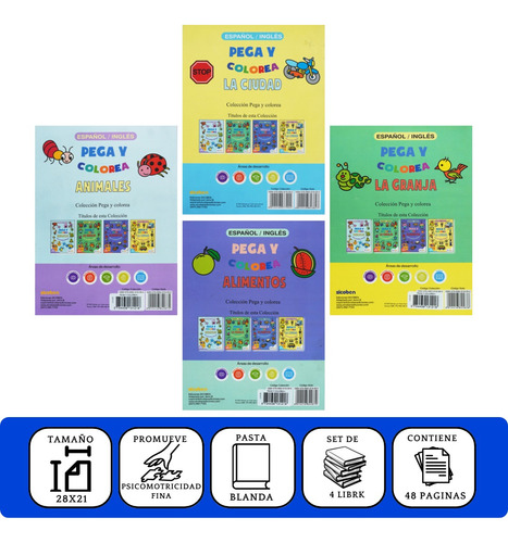 Set 4 Libros- Colección Pega Y Colorea Con Stickers