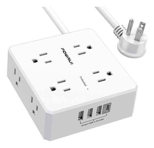 Enchufe Inteligente Marca Powrui/8 Tomas/4 Usb/blanco/10 Ft