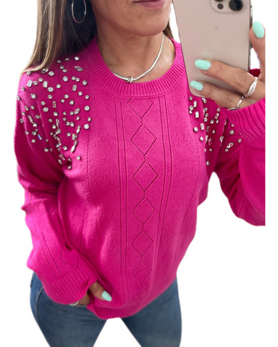 Sweater Con Strass Piedras Brillos Mujer The Big Shop