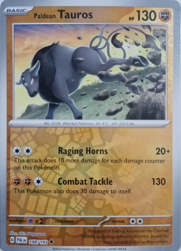 Pokémon Tcg Paldean Tauros 108/193 Reverse