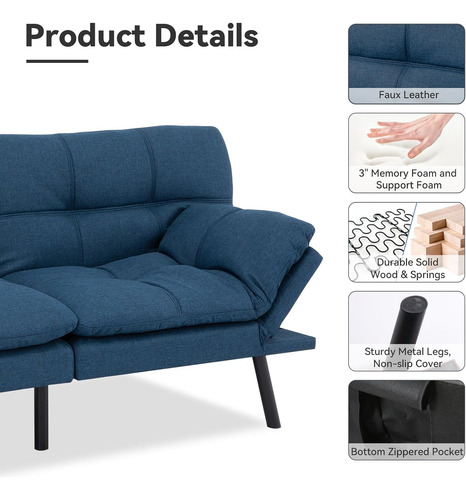 Sofá Cama Convertible Tipo Futón, Sofá Cama De Tela De Lino