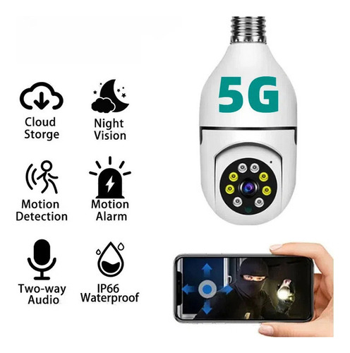 J Lâmpada 5g Wifi E27 Com Câmera De Segurança, Visão Noturna