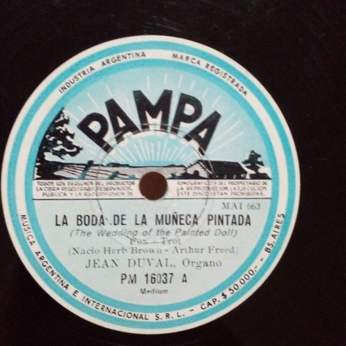 Disco De Pasta 78rpm Jean Duval La Boda De La Muñeca Pintada