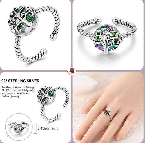 Anillo Ajustable Para Mujer Árbol De La Vida Plata S925