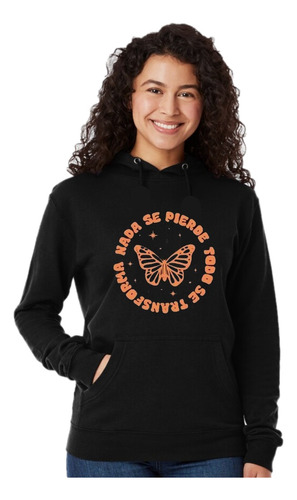 Buzo Hoodie Negro - Frase Mariposa - Canguro - Unisex 