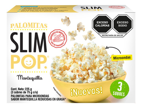 Palomitas de maíz Slim Pop en 12 cajasMicroondas sabormantequilla pack por 3 unidades de 75g
